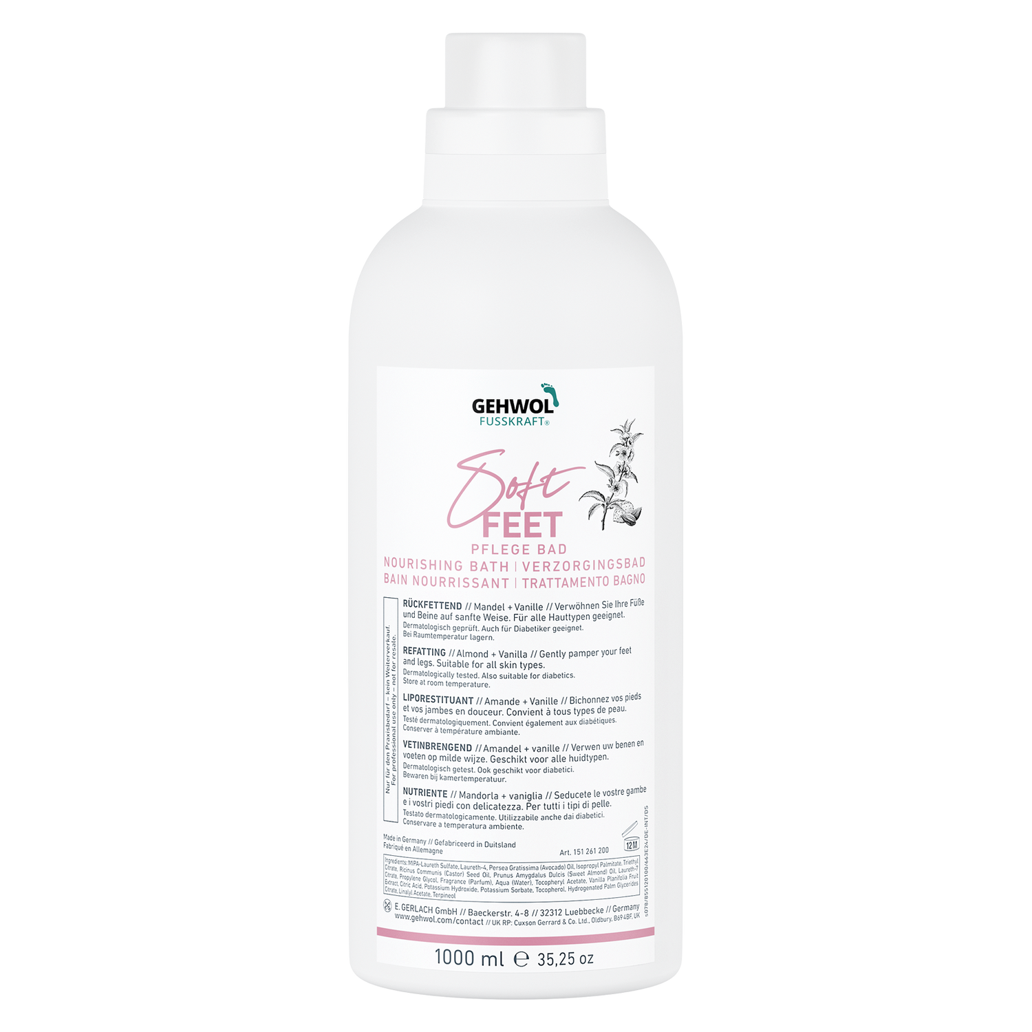 Ванна для ног Миндаль и Ваниль Fusskraft Soft Feet Nourishing Bath Gehwol 1000 мл