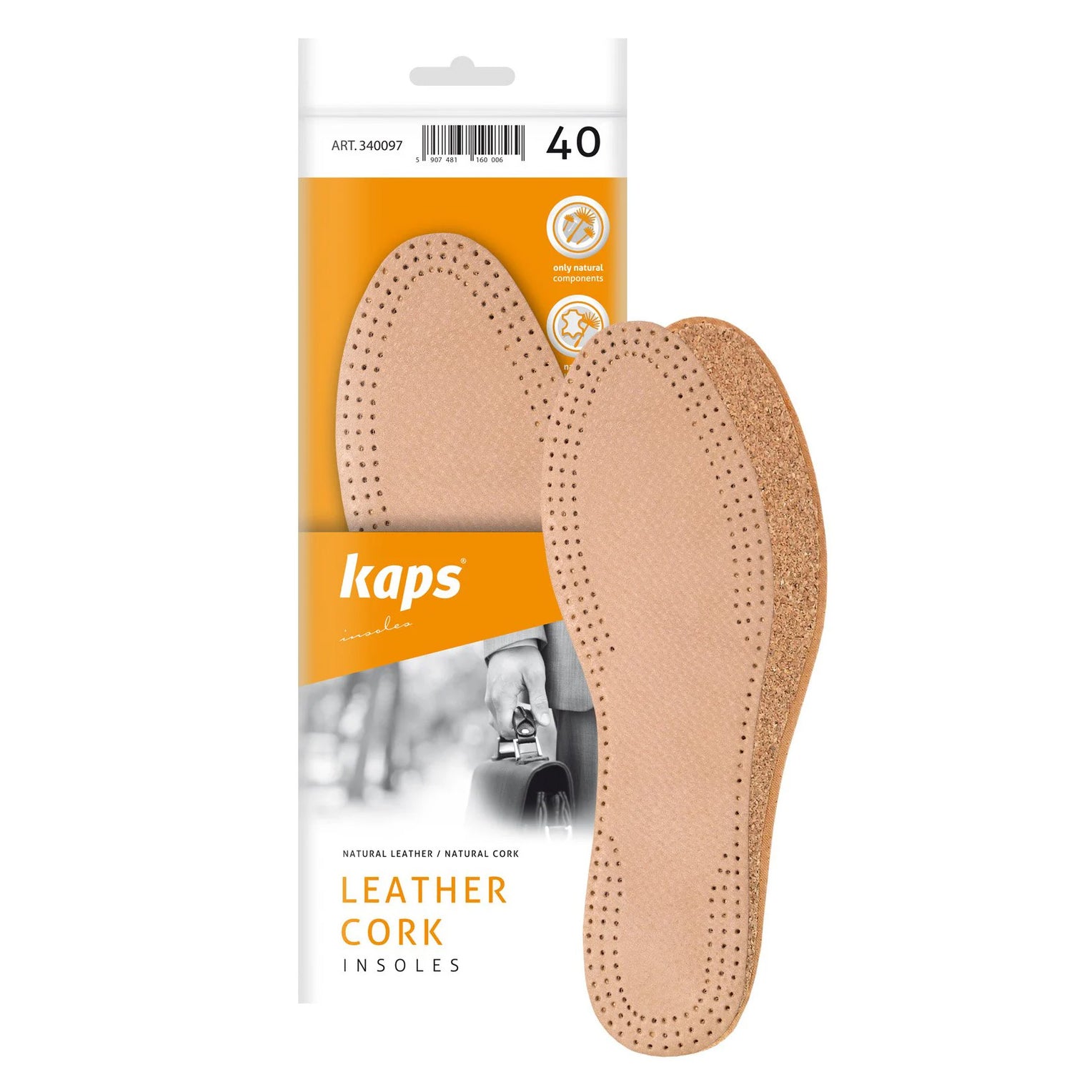 Кожаные стельки с пробковым деревом Kaps Leather Cork