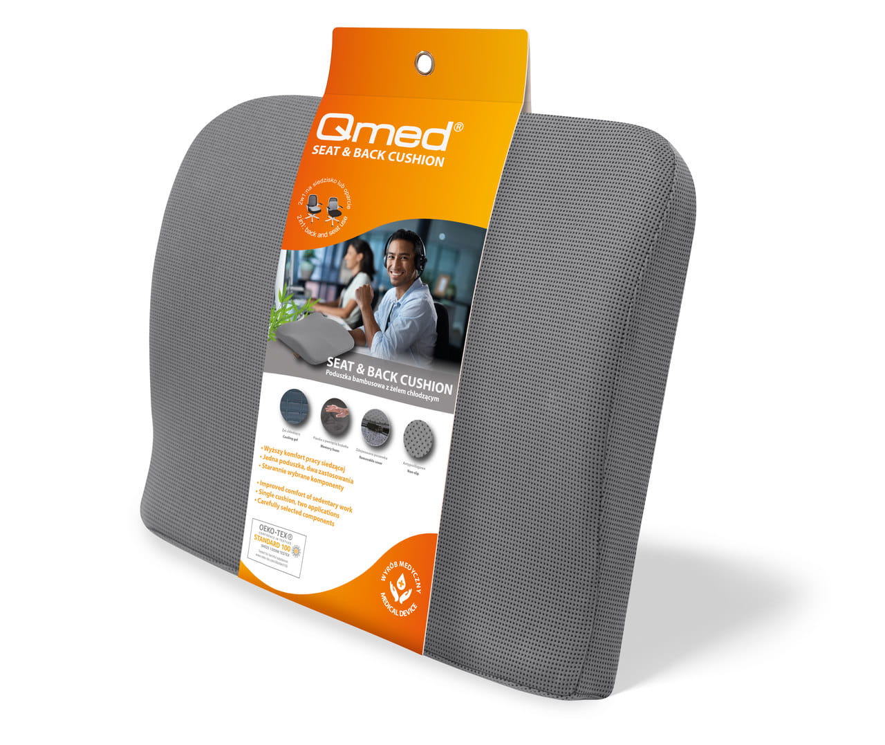 Бамбукова подушка для сидіння з охолоджувальним гелем Qmed Seat & Back Cushion