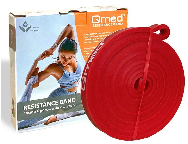 Стрічка-еспандер Qmed Resistance Band, червона (опір 7-16 кг) 12113 фото